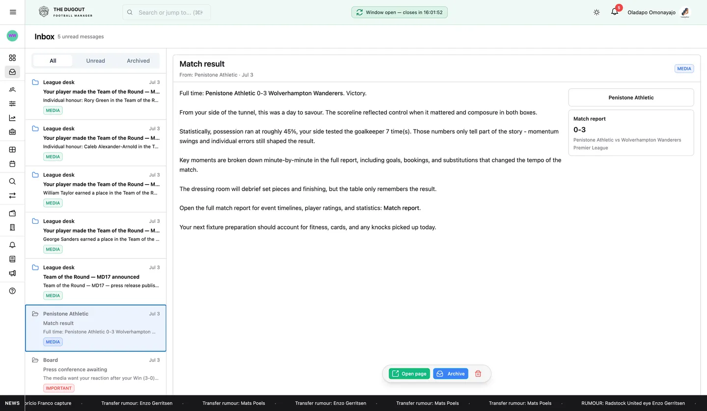 Inbox listing manager tasks and notifications